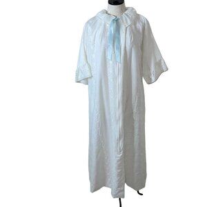 Flo Weinberg Vintage Womens Robe House Coat Size Large White Eyelet Made In USA